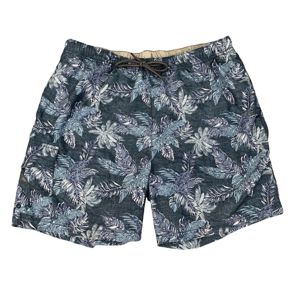 Tommy Bahama Swim Shorts Mens L Large Blue Naples Coast Faded Palm Brief Lined